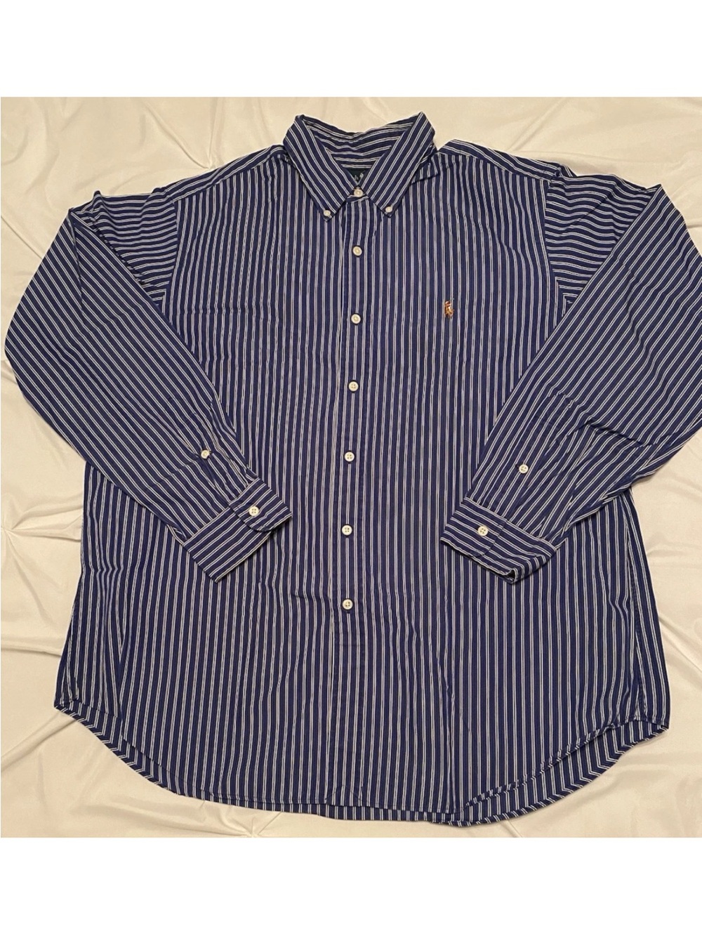 Vintage Ralph Lauren Blue Stripe Button-Down Shirt, XL
